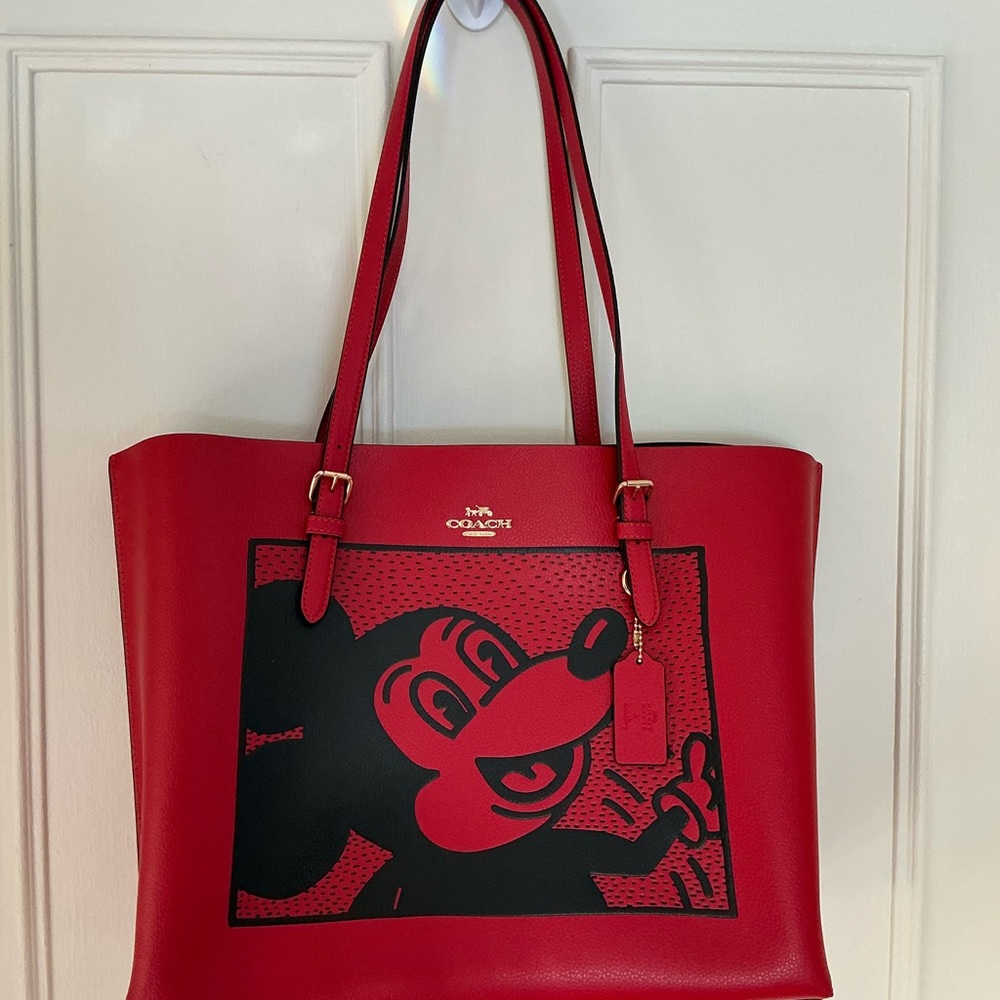 Coach Red Tote with Mickey Mouse Design